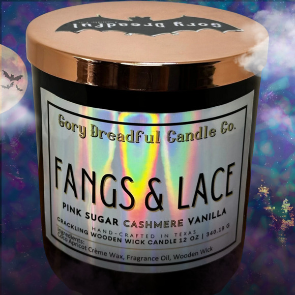 Fangs & Lace Crackling Wooden Wick Candle: Cashmere Pink Sugar Scent - Picture 5 of 10